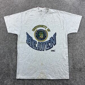 Vintage University of Heaven Shirt Mens Large Gray Religious Christian Jesus God